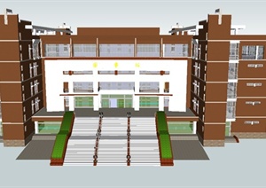 某现代风格学校图书馆建筑设计SU(草图大师)模型