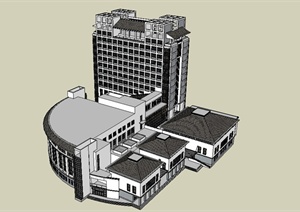 某现代中式风格大学校园图书馆建筑设计SU(草图大师)模型