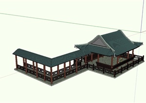 某古典中式风格水榭长廊亭组合设计SU(草图大师)模型