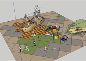 某现代风格儿童活动区游乐设施设计SU(草图大师)模型