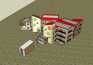 某现代风格独特幼儿园教学楼建筑设计SU(草图大师)模型