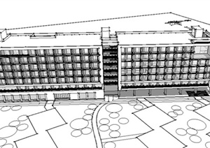 某现代风格中学校园宿舍楼建筑设计SU(草图大师)模型