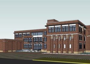 某新古典风格中学校园图书馆建筑设计SU(草图大师)模型