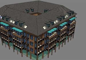 某欧式风格高档学生公寓建筑设计SU(草图大师)模型