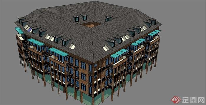 某欧式风格高档学生公寓建筑设计SU模型(1)
