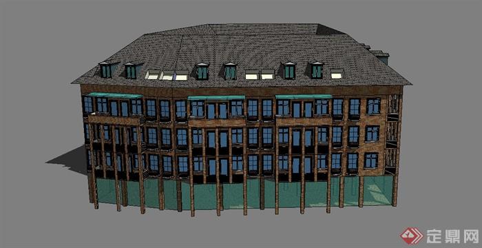 某欧式风格高档学生公寓建筑设计SU模型(2)