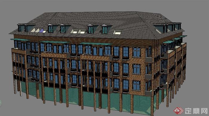 某欧式风格高档学生公寓建筑设计SU模型(4)