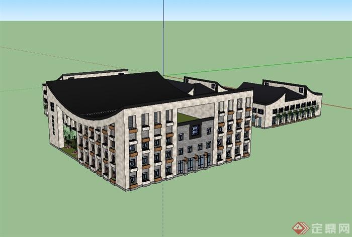 某日式风格详细精致图书馆建筑楼设计su模型(2)