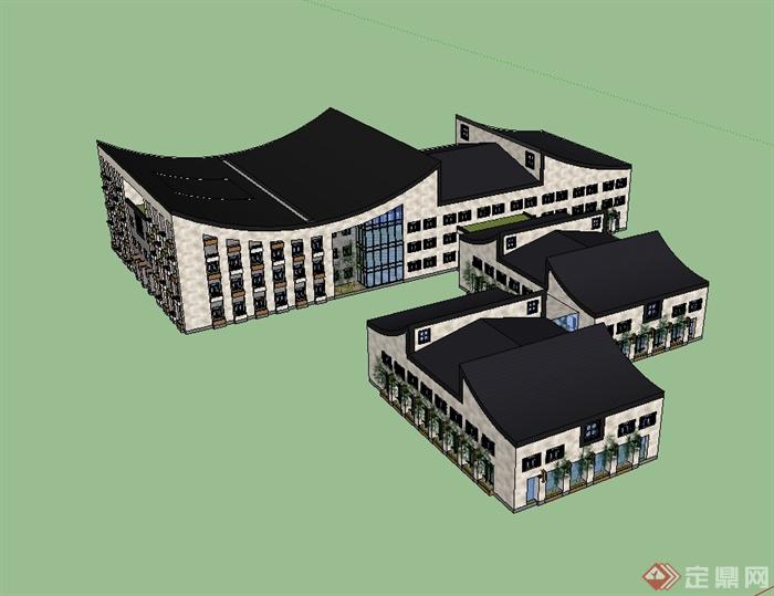 某日式风格详细精致图书馆建筑楼设计su模型(3)