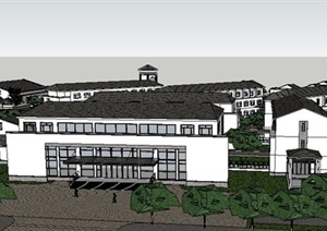 现代简约中式学校整体建筑设计SU(草图大师)模型