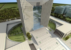 兰州某现代风格政府行政中心建筑设计SU(草图大师)模型含JPG效果图