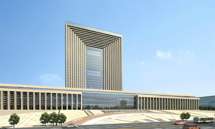 兰州某现代风格政府行政中心建筑设计SU模型含JPG效果图