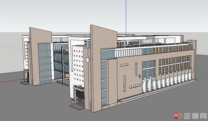现代风格学校双栋教学楼建筑设计su模型(2)