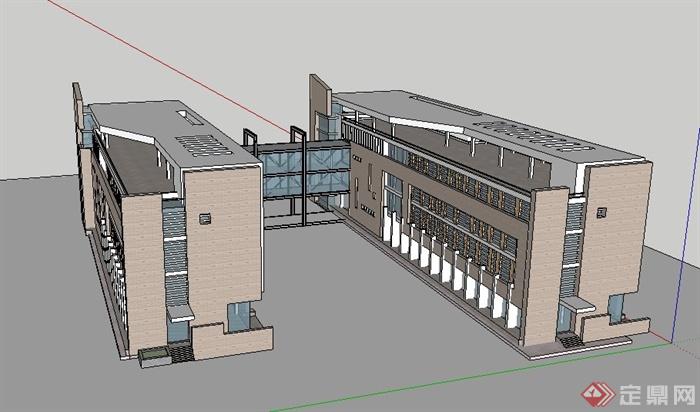 现代风格学校双栋教学楼建筑设计su模型(3)