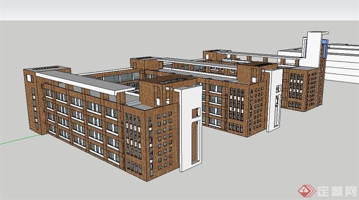 現代簡約4層連體教學樓建築設計su模型[原創]