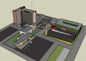 某现代风格医院建筑楼群设计SU(草图大师)模型