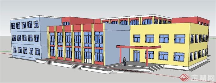 现代三层组合教学楼建筑设计su模型(1)