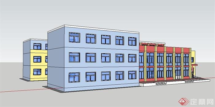 现代三层组合教学楼建筑设计su模型(2)