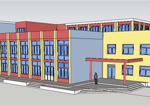 现代三层组合教学楼建筑设计SU(草图大师)模型