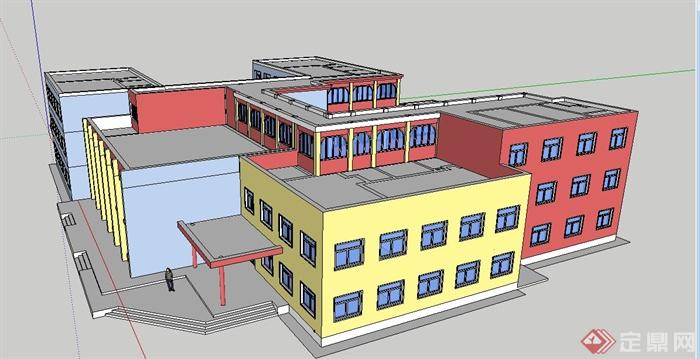 现代三层组合教学楼建筑设计su模型(3)