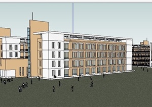 现代四层连体教学楼建筑设计SU(草图大师)模型