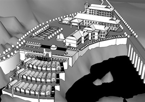 某现代中式风格地质博客馆建筑设计SU(草图大师)模型