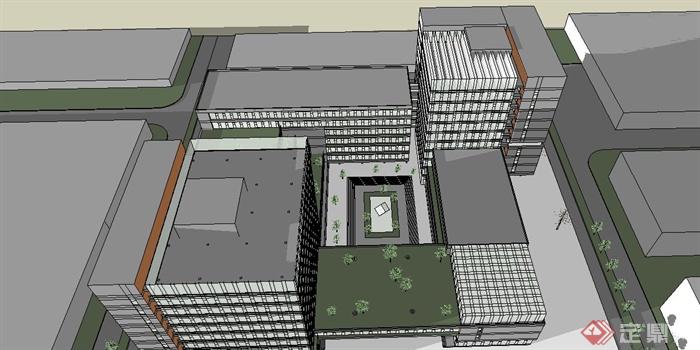 某现代简约校园教学楼建筑设计SU模型(4)