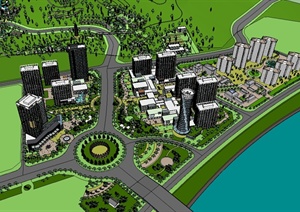 某现代风格滨水城市地块规划设计SU(草图大师)模型
