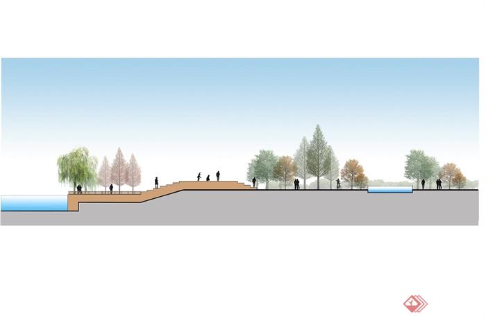 3张滨水现代驳岸景观设计PSD立面图(2)