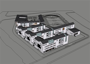 现代中式风格独特学校建筑楼设计SU(草图大师)模型