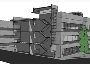 简约三层教学楼设计SU(草图大师)模型