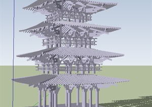 中式塔楼结构设计SU(草图大师)模型