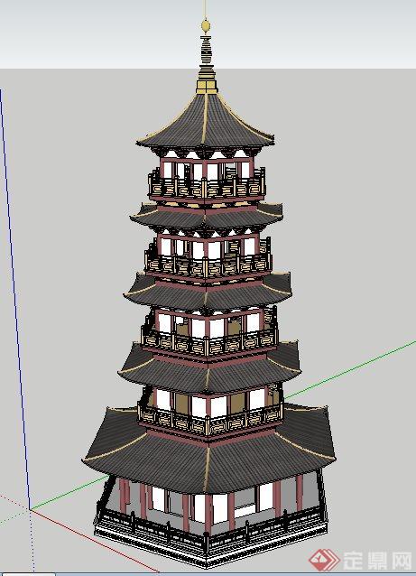 中式宝塔塔楼设计su模型(1)