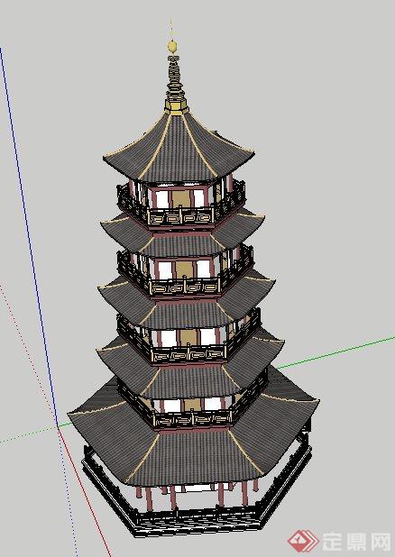 中式宝塔塔楼设计su模型(2)