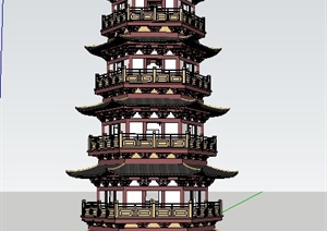 中式宝塔塔楼设计SU(草图大师)模型