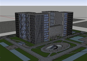 某现代风格产业园办公建筑楼设计SU(草图大师)模型