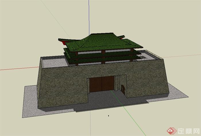 日式风格城门建筑设计su模型(3)