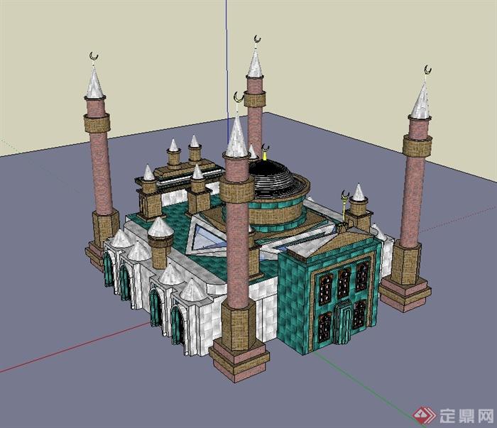 某欧式风格精致清真寺建筑楼设计su模型(2)