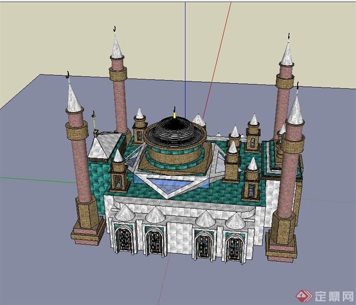 某欧式风格精致清真寺建筑楼设计su模型(4)