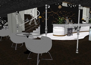 某现代风格精致咖啡厅室内装饰设计SU(草图大师)模型