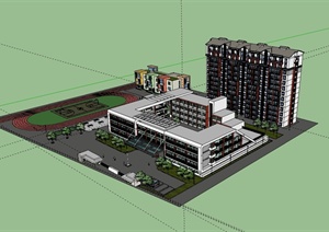 某现代风格完整的学校建筑楼设计SU(草图大师)模型