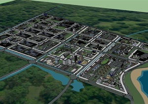 某现代风格大型工业园区规划及建筑设计SU(草图大师)模型