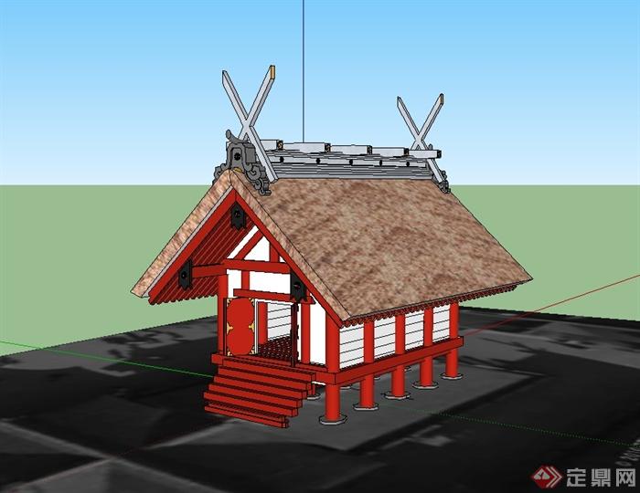某日式风格单层小屋建筑设计su模型(1)