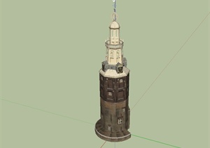 某欧式风格独特钟塔建筑设计SU(草图大师)模型