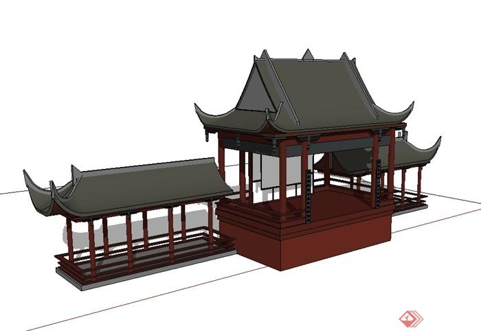 某古典中式风格戏台建筑设计su模型(1)