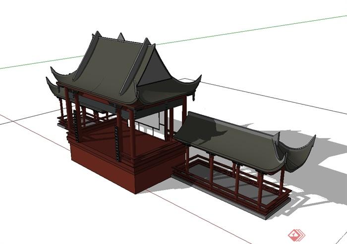 某古典中式风格戏台建筑设计su模型(2)