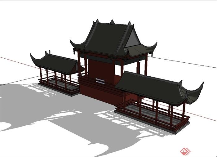 某古典中式风格戏台建筑设计su模型(3)