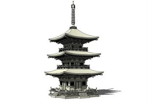 某古典中式风格塔楼建筑SU(草图大师)模型