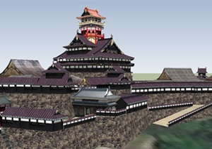 日式风格古建文化旅游建筑设计SU(草图大师)模型