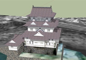 某日式风格简约旅游区古建筑设计SU(草图大师)模型